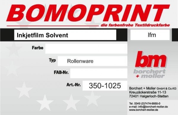 Inkjetfilm Solvent